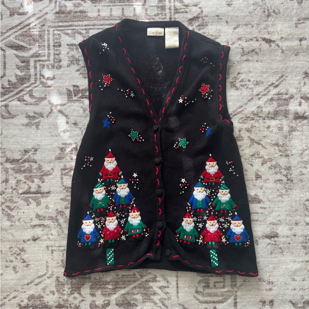 Festive Black Christmas Vest with Santa and Tree Design